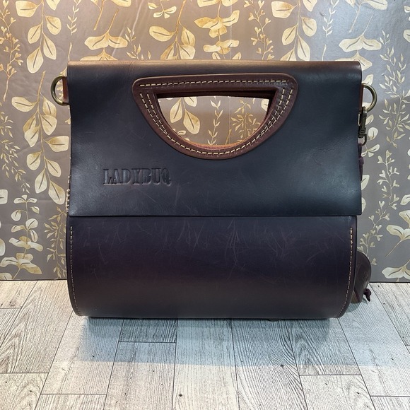 Ladybuq Handmade Poland Leather Oversized Leather Tote Shoulder Bag Plum - Picture 2 of 15